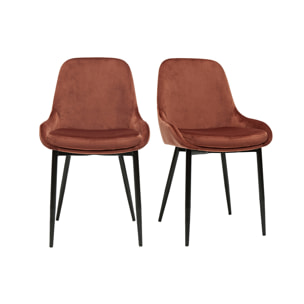 Chaises design en tissu velours rouge tomette et métal noir (lot de 2) HOLO