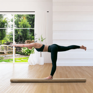 Poutre gymnastique pliable 210 cm - poutre d'équilibre antidérapante - bois de pin toucher daim marron