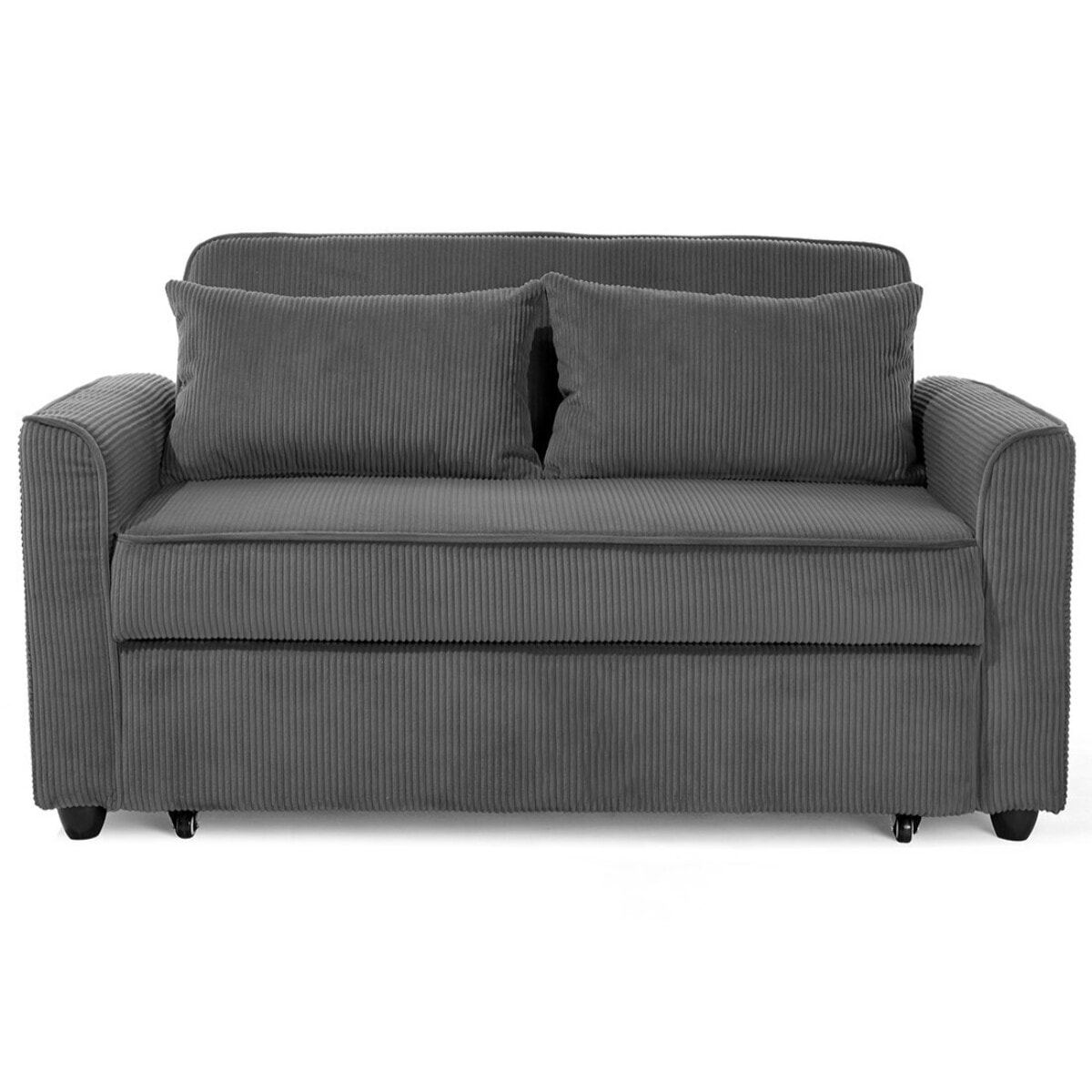 Ernest - Canapé droit 2 places convertible en velours côtelé - Gris
