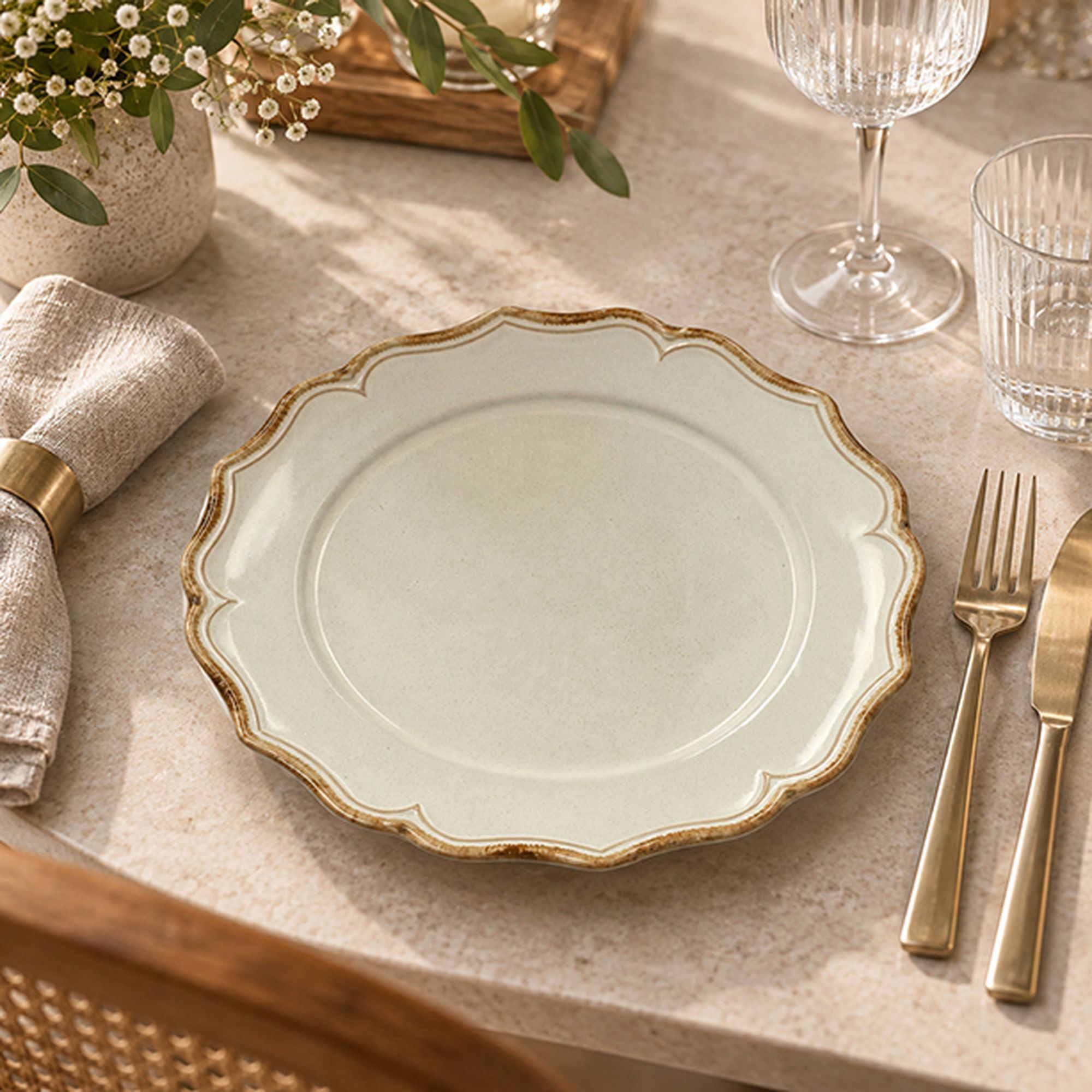 Lot de 6 assiettes plates 26,5cm en grès beige SIGNATURE