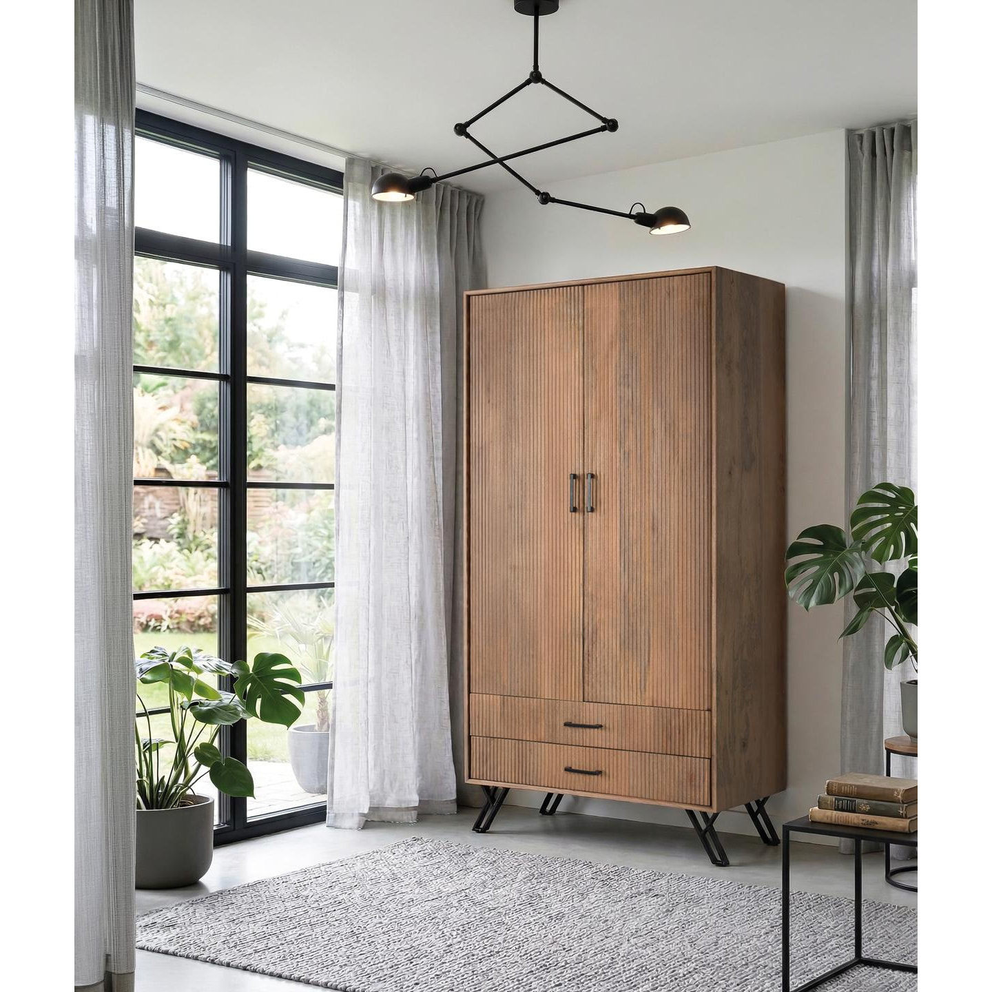 Armario de Madera de Mango 90 Cm Estilo Rústico Moderno
