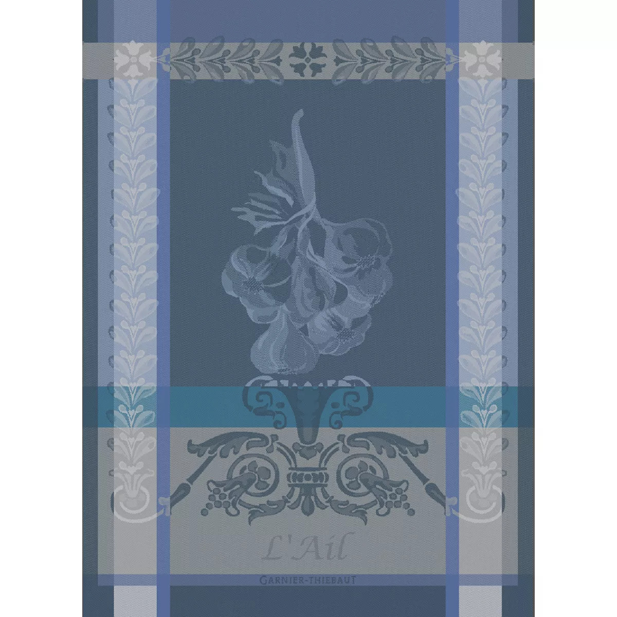 Torchon pur coton motif jacquard bleu Ail ardoise