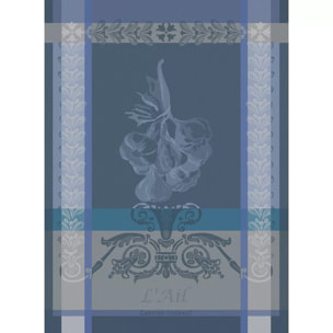 Torchon pur coton motif jacquard bleu Ail ardoise