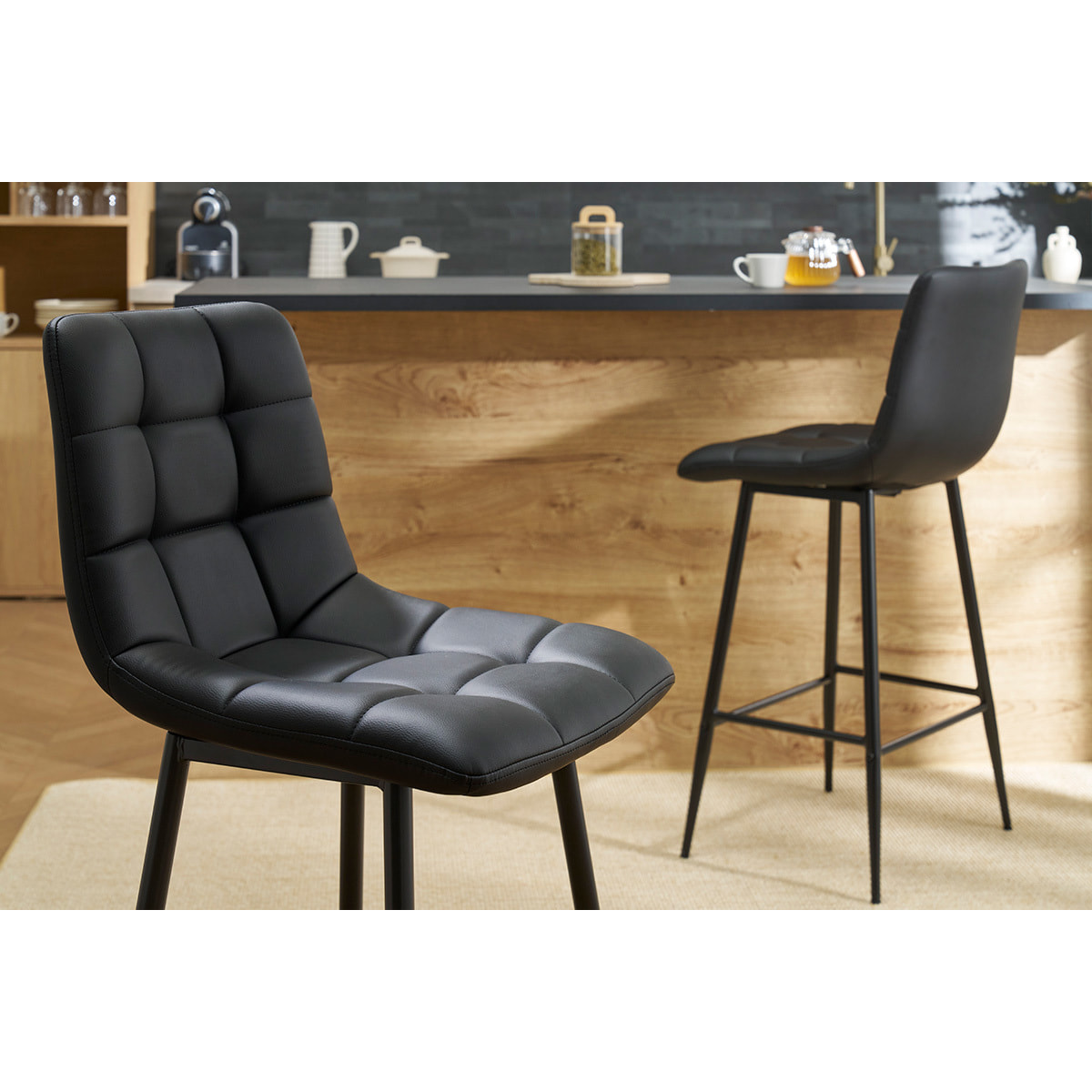Tabourets de bar design noirs H65 cm (lot de 2) MAXWELL