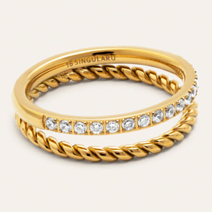Anillo Doble Tressia Spark Acero Baño Oro
