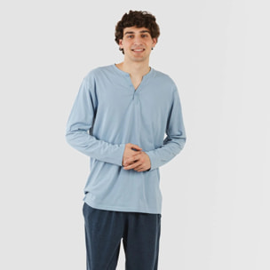 Pijama largo hombre con botones Indigo - Marino