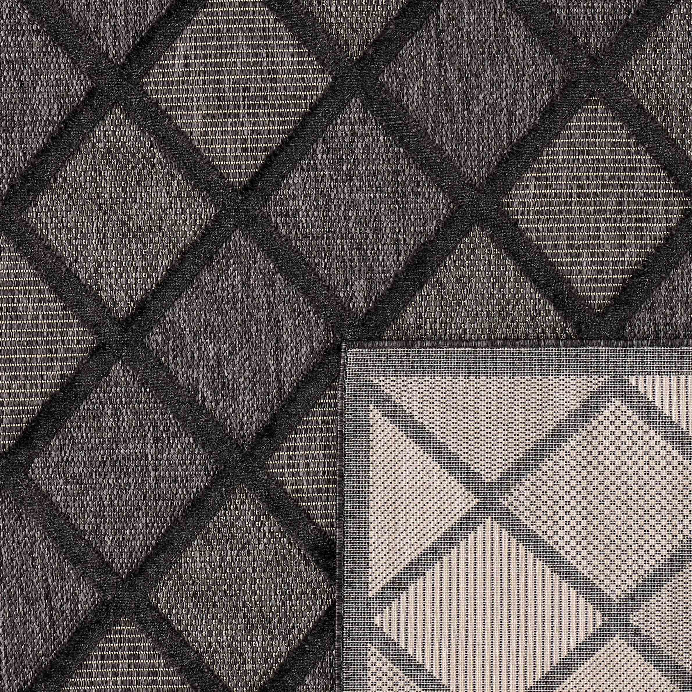 SANTORINI - Tapis d'intérieur/extérieur à motifs en relief berbère - Noir