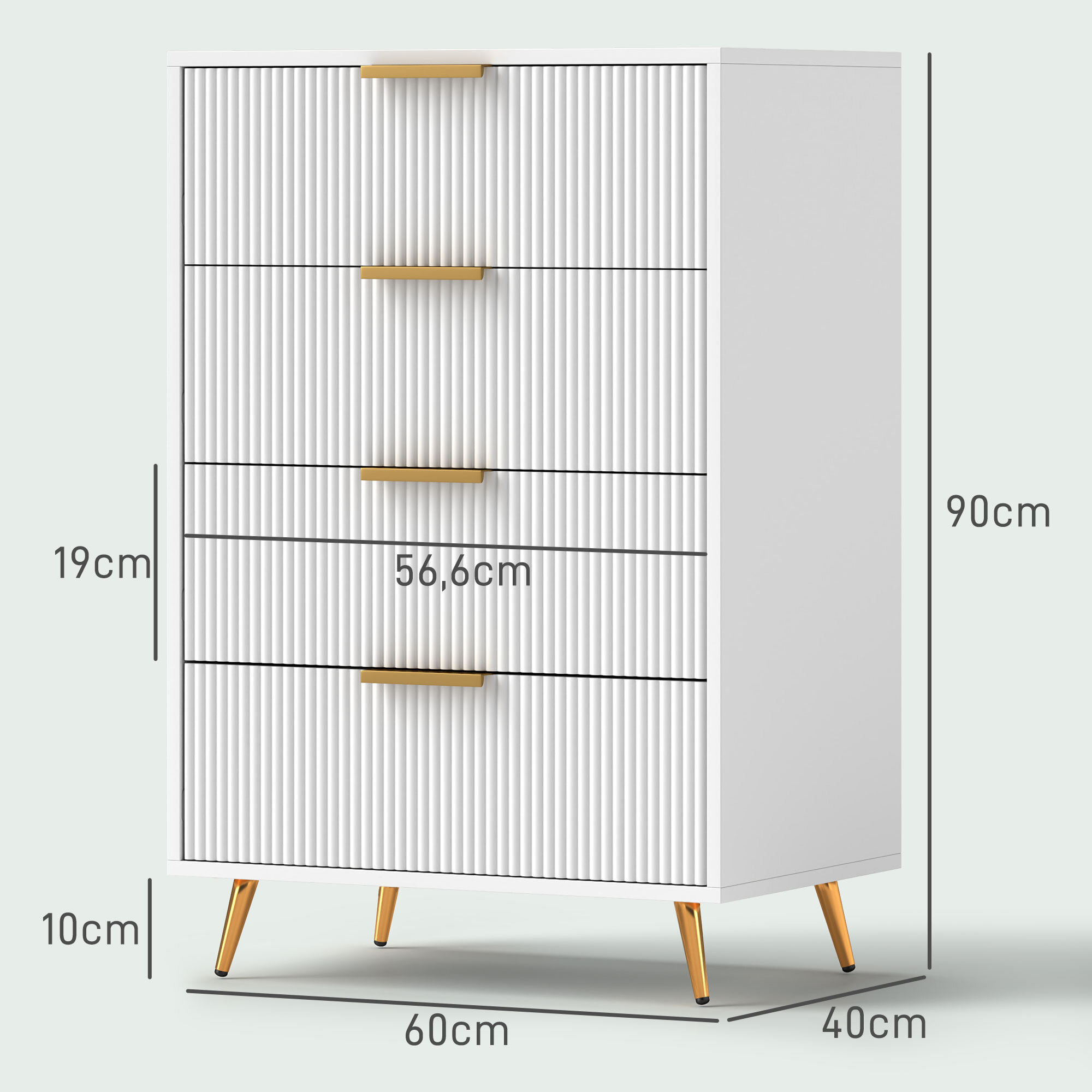 Cómoda con 4 Cajones Cómoda de Dormitorio Moderno con Frentes con Diseño Ondulado Anti-vuelco Cajonera para Salón Pasillo 60x40x90 cm Blanco