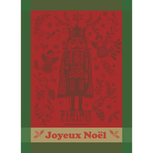 Torchon pur coton motif jacquard vert rouge Casse noisette noel rouge