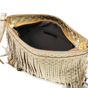 Avise bolso bandolera con flecos mujer. Piel auténtica Gamuza lacada brillante.