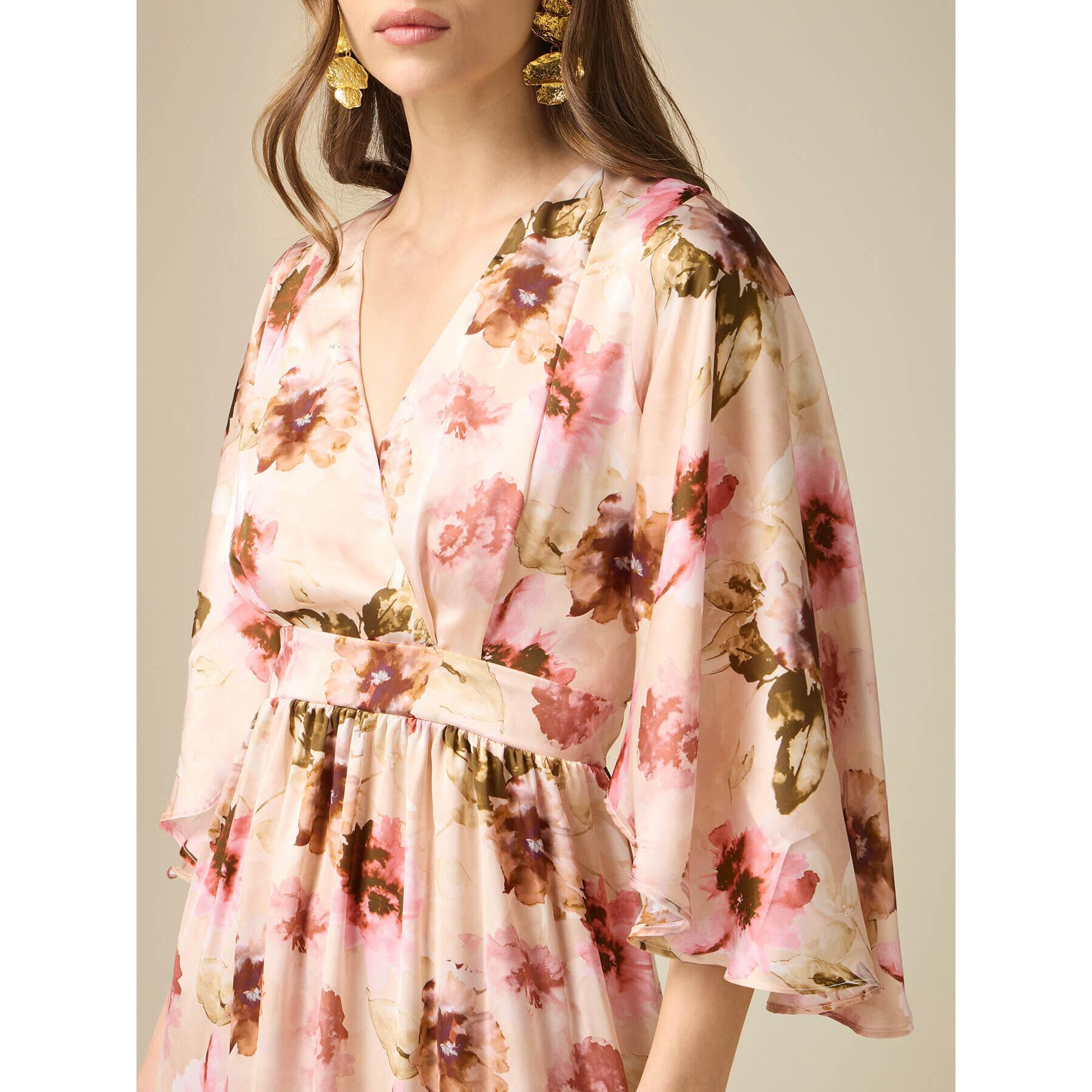 Oltre - Vestido largo de raso floral - Rosa