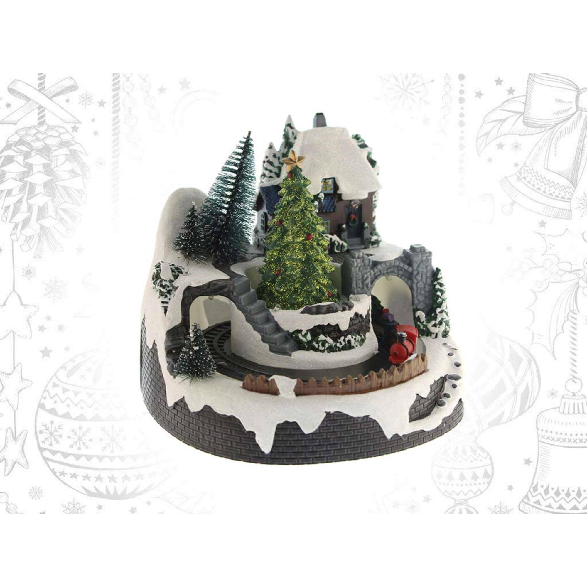 Pueblo navideño decorativo con movimiento, luces led y musica