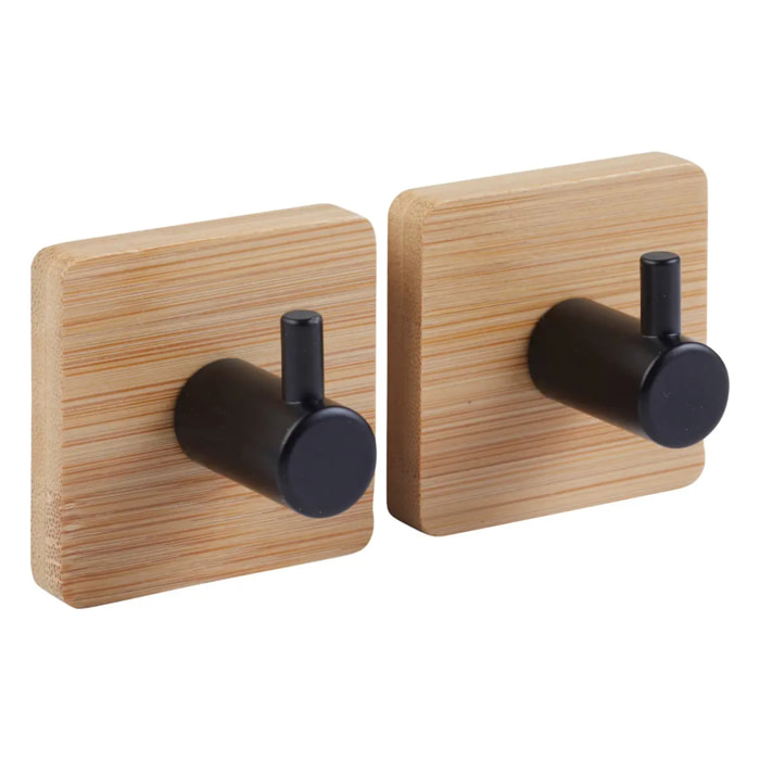 2 patères adhésives "Stiky" en métal et bamboo