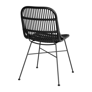 Lot de 2 chaises en rotin et pieds en métal noir - Moon