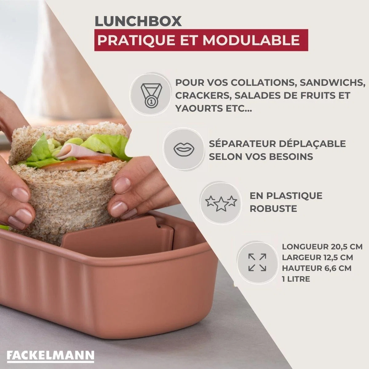 Lot 2 Lunchbox Terracotta et Set 3 Boîtes à Sauce Fackelmann Storage