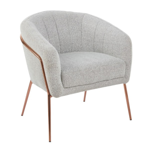 Poltrona in tessuto bouclé grigio chiaro con gambe metallo - Cloud