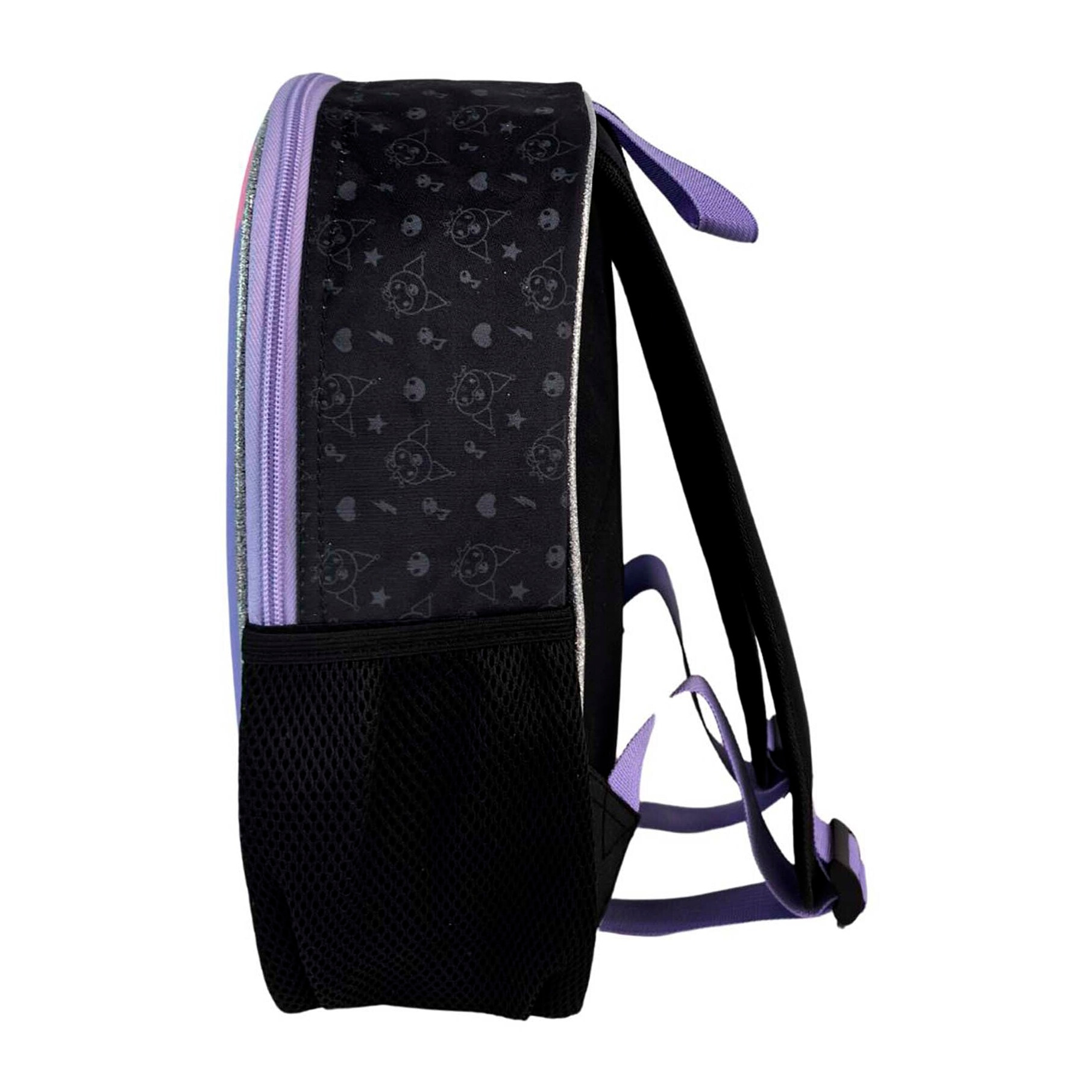 Kuromi Mochila Preescolar 3D. Bolsillo lateral. Espaldera acolchada.