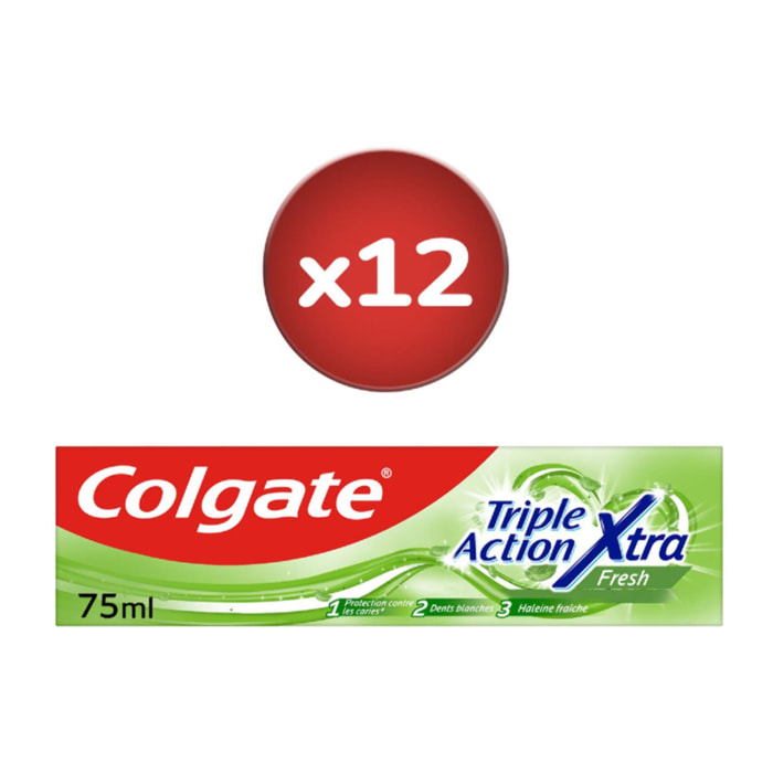 Pack de 12 - Dentifrice Colgate Triple Action Xtra Fresh 75ml