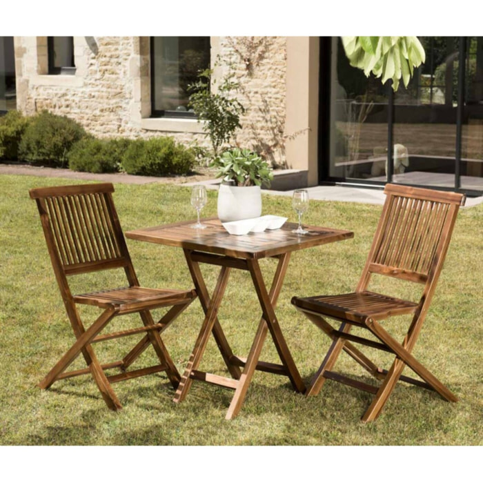 MAEVA - Salon de jardin en bois teck huilé 2 personnes - ensemble de jardin : 1 table carrée pliante 70x70cm et 2 chaises