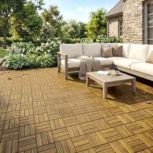Set de 10 Piezas Baldosas de Exterior de Madera de Acacia, 31x31 cm, 0,91 m², Suelo de Terraza Exterior, Antideslizantes y Resistentes al Clima, Fácil Instalación, para Terraza, Natural
