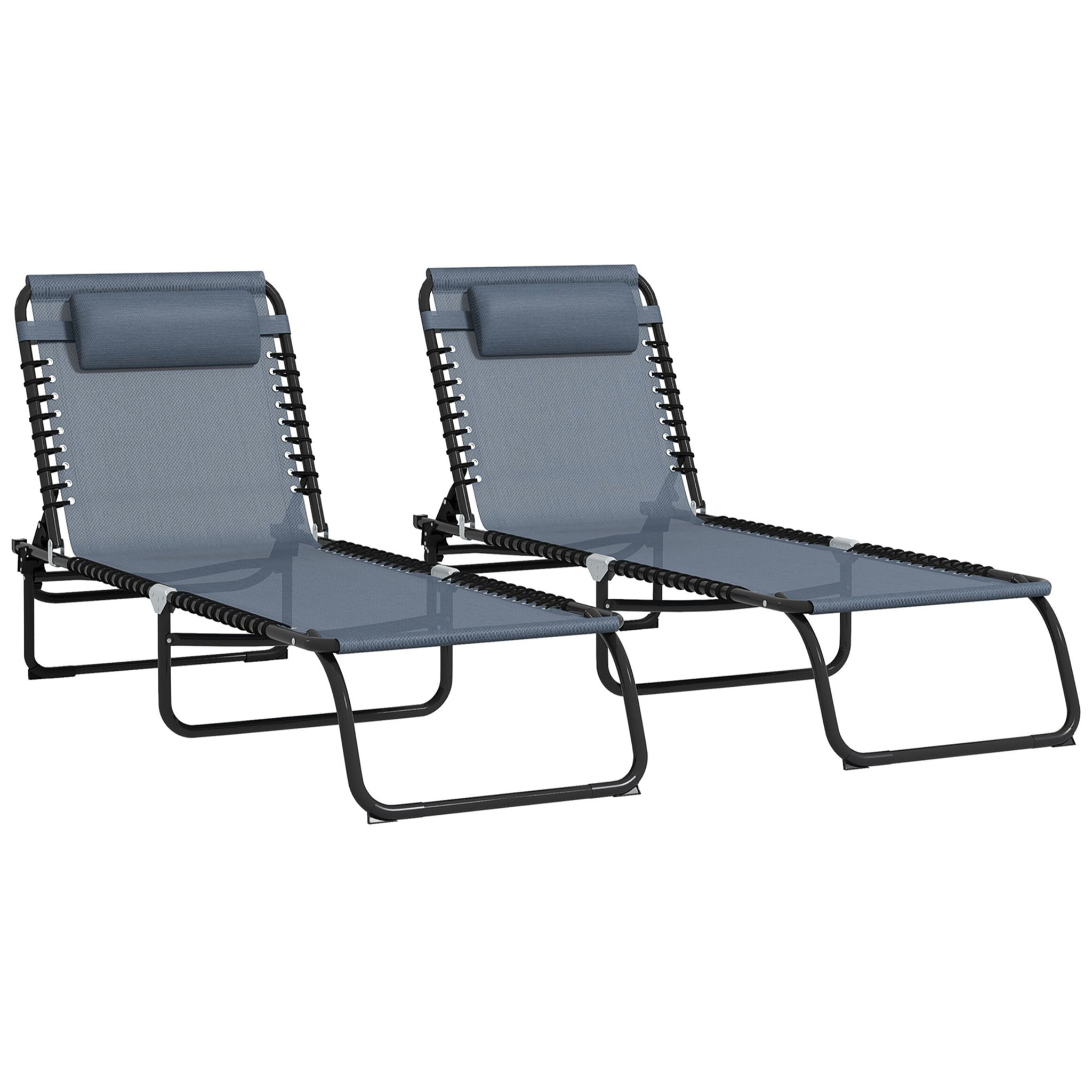 Conjunto de 2 Tumbonas Plegables Tumbonas de Jardín con Respaldo Ajustable en 4 Posiciones Carga 120 kg para Terraza Piscina Playa 197x58x30 cm Gris