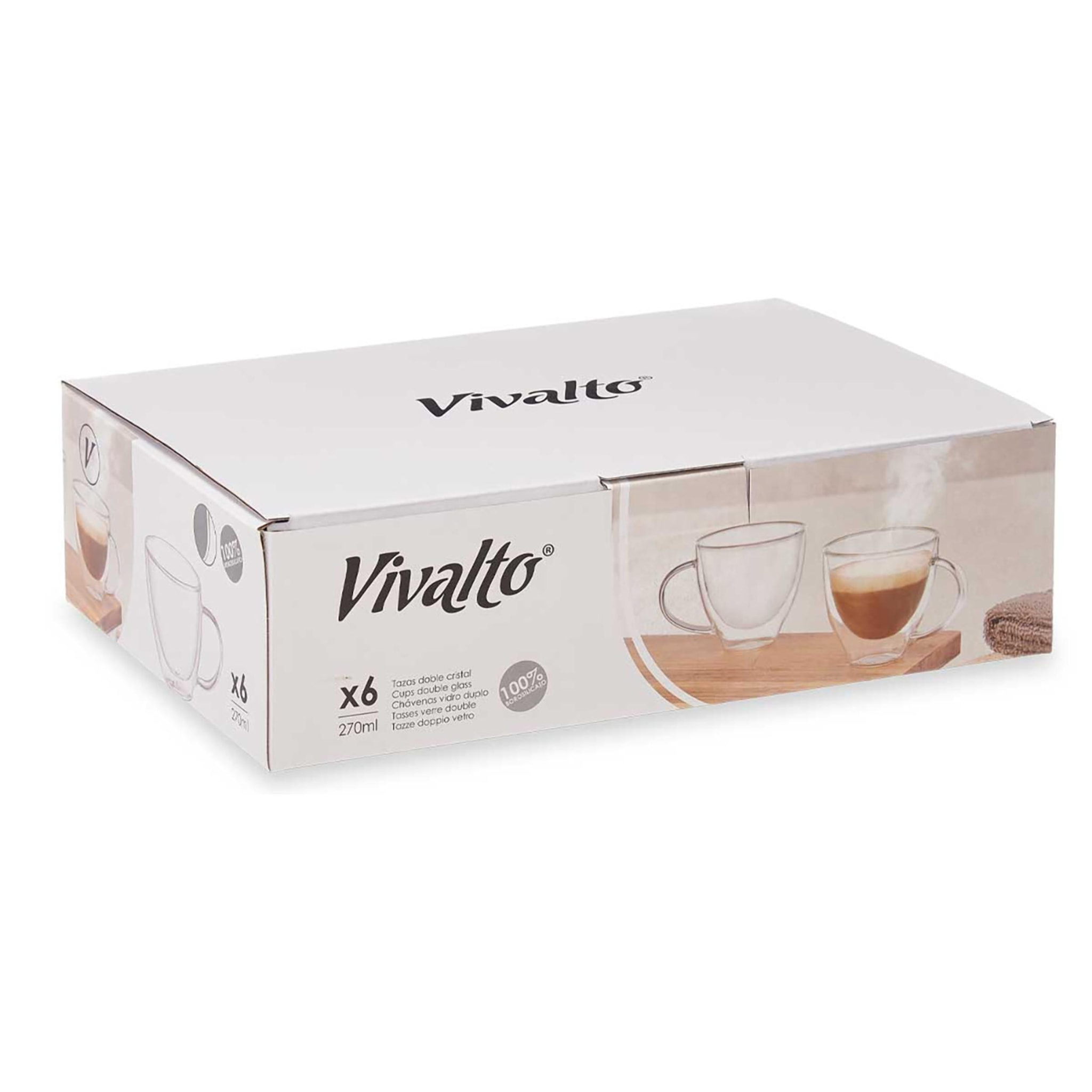 PACK 6 TAZAS DESAYUNO BOROSILICATO doble pared 270 ML