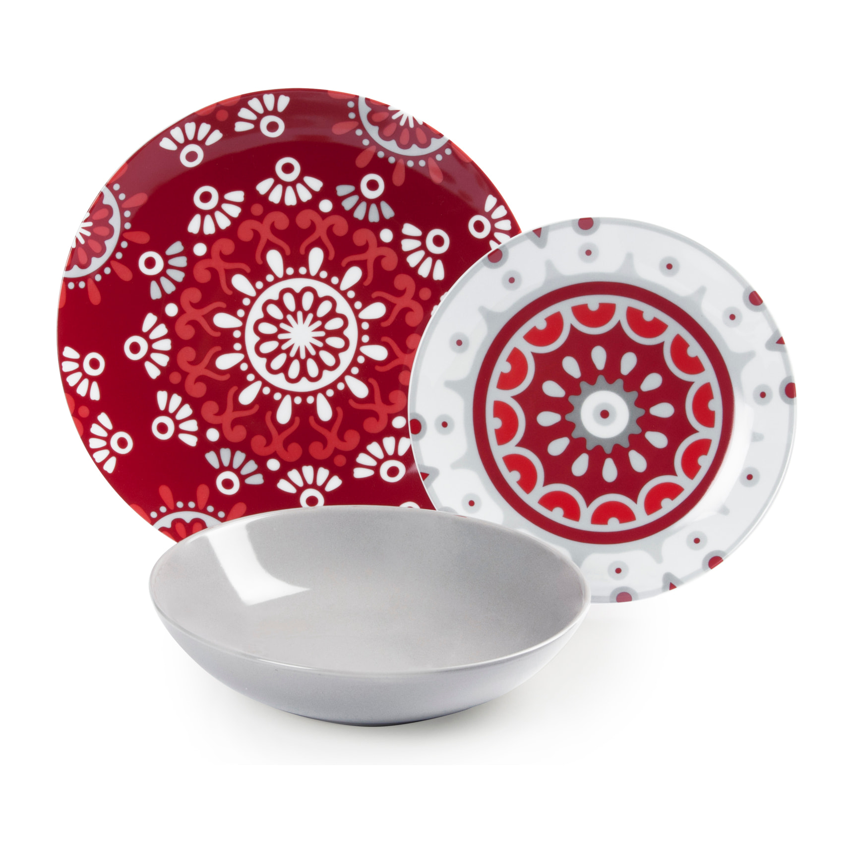 Service de table 18 pièces Excelsa - Mandala Red, porcelaine et grès rouge