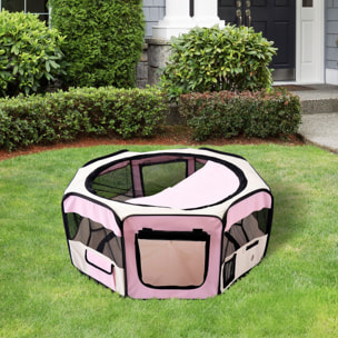 Parque Plegable para Perros y Gatos, Corralito Portátil para Animales Pequeños Impermeable de Tela Oxford con 2 Puertas, para Exterior e Interior, Ø90x41 cm, Rosa