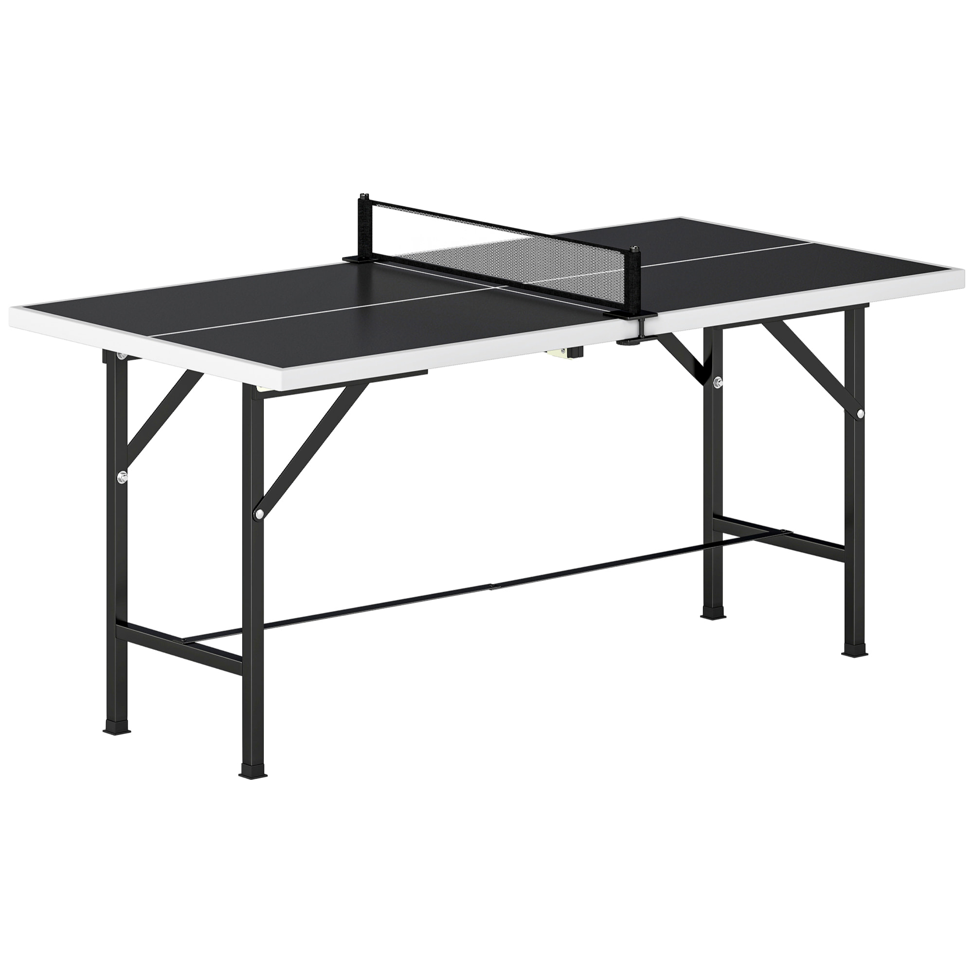 Mini table de ping pong pliable dim. 152 x 76 x 70 cm noir blanc avec accessoires