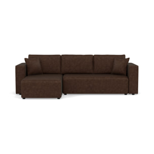 Topaze - canapé d'angle réversible 4 places convertible avec coffre en simili - Marron