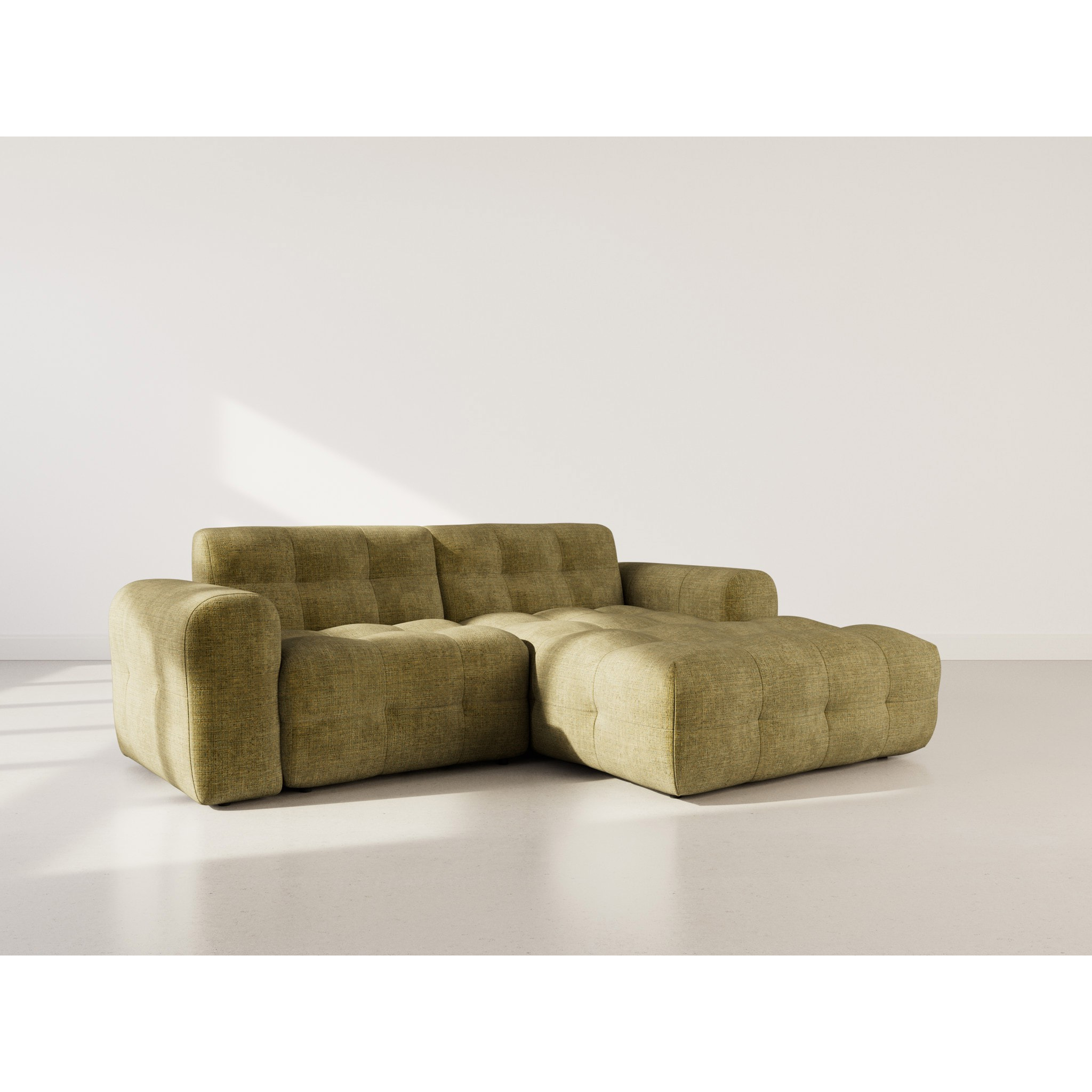 Diane - Canapé d'angle droit 4 places en velours texturé - Vert Kaki