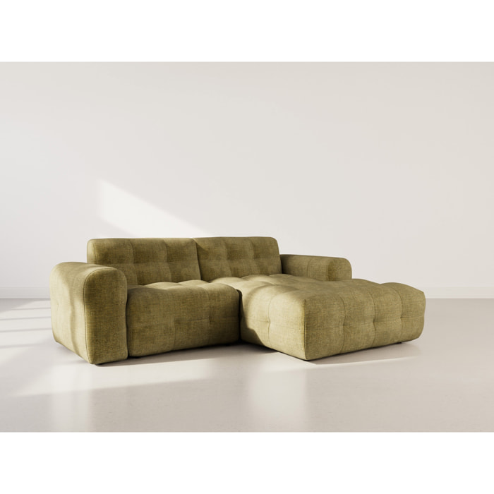 Diane - Canapé d'angle droit 4 places en velours texturé - Vert Kaki