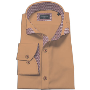 Camicia Uomo 1 Bottone Francese Slim Popeline Stretch Unito Mastice