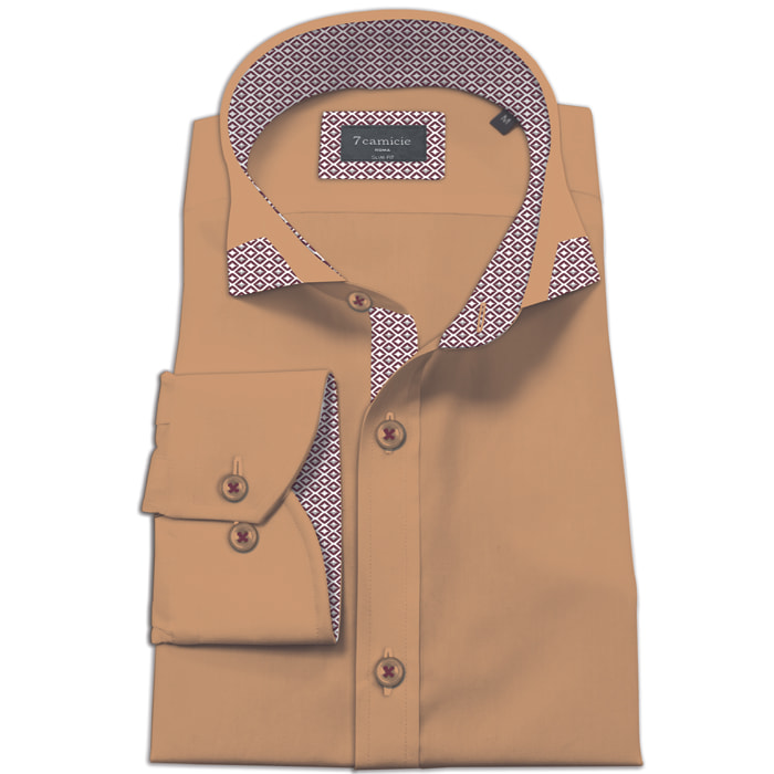 Camicia Uomo 1 Bottone Francese Slim Popeline Stretch Unito Mastice