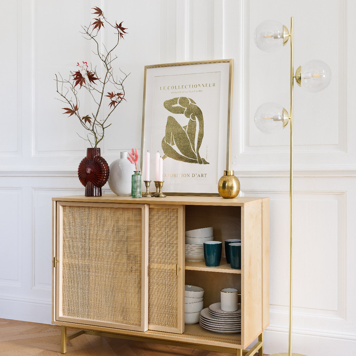 Lampadaire droit en métal H162cm doré
