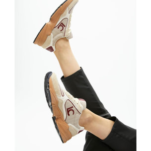 Sneaker con Suola Running in Tessuto e Pelle