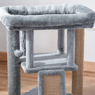 Árbol Rascador para Gatos Pequeños de 57 cm Torre para Gatos con Poste de Yute Rampa para Rascar Cama y Bola Colgante 40x40x57 cm Gris