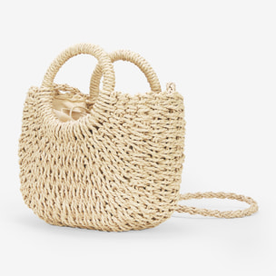 Bolso de esparto beige tipo canasto