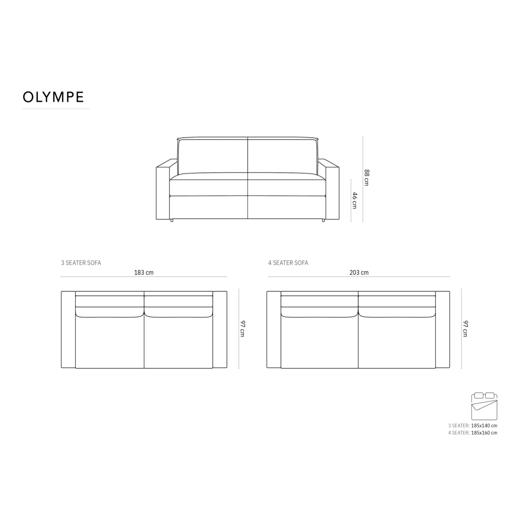 Canapé convertible "Olympe" 3 places en tissu structurel vert olive foncé