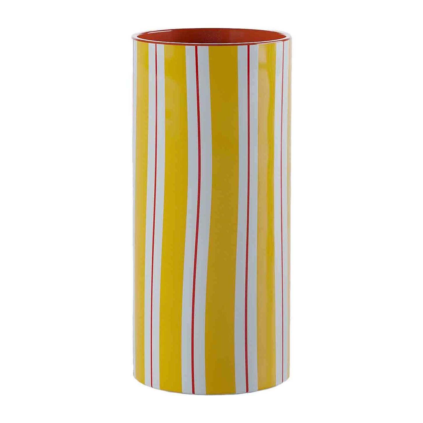 Vase cylindrique à rayures jaune, modèle medium