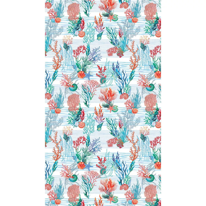 Fouta pur coton 350 g/m² imprimé bleu orange Algues corail