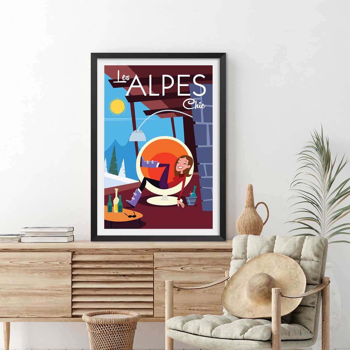 Affiche Pause au chalet Affiche + cadre en bois - Noir