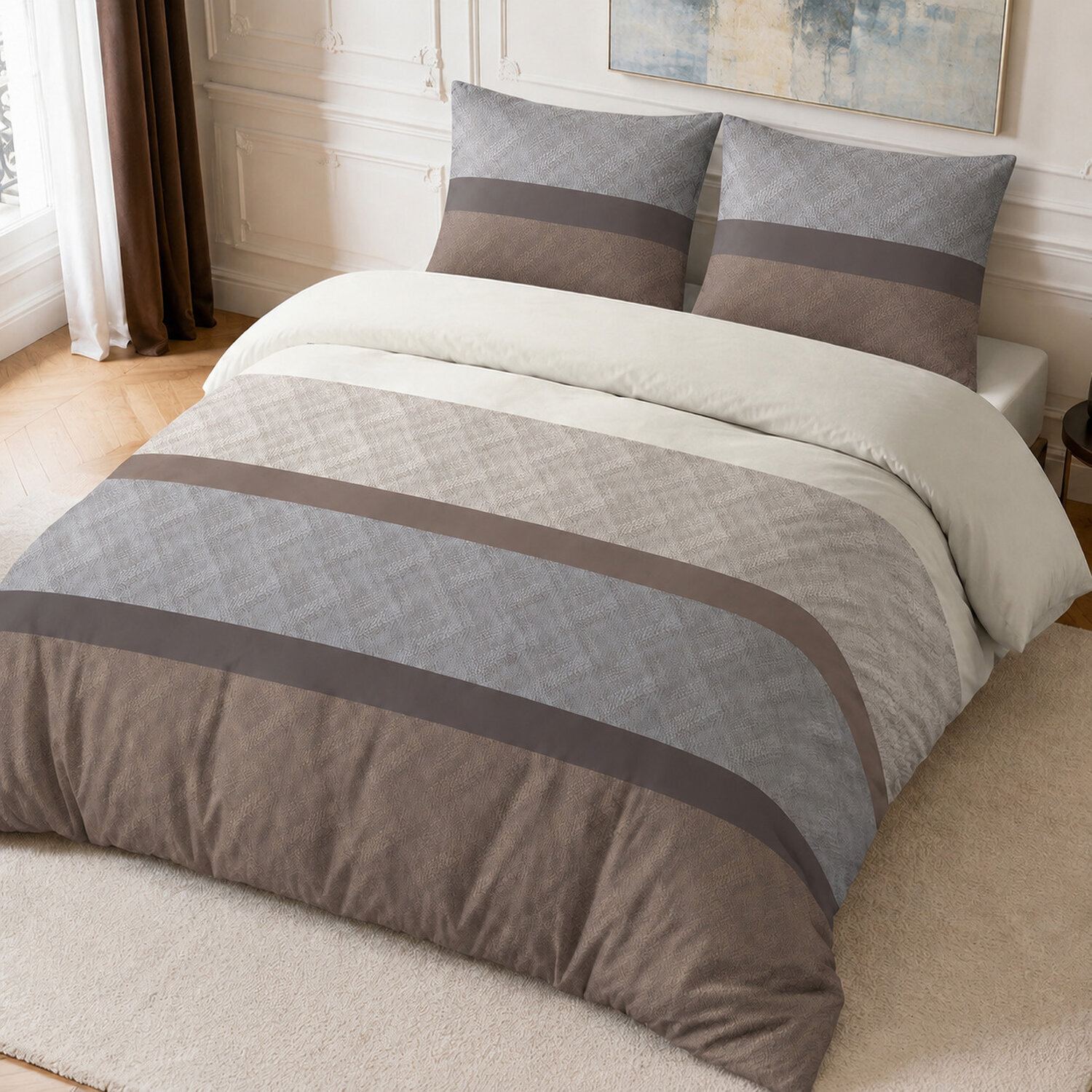 Parure housse de couette 100% percale de coton rayures larges horizontales - TERIX