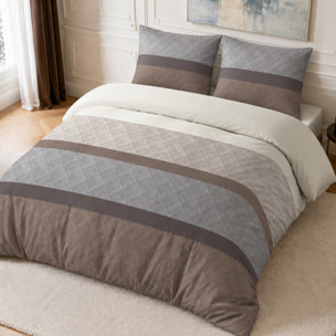 Parure housse de couette 100% percale de coton rayures larges horizontales - TERIX