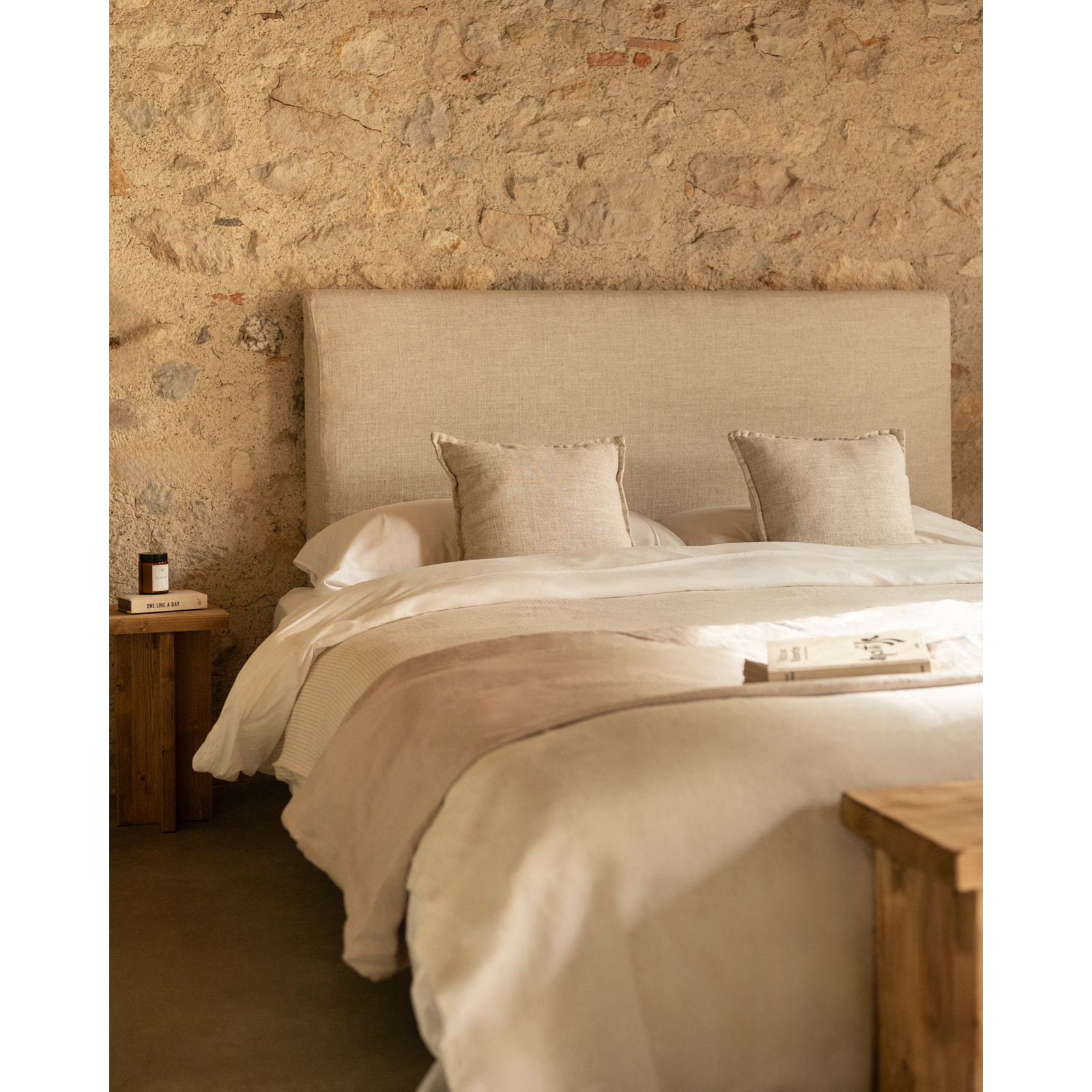 Cabecero tapizado desenfundable de lino beige de varias medidas