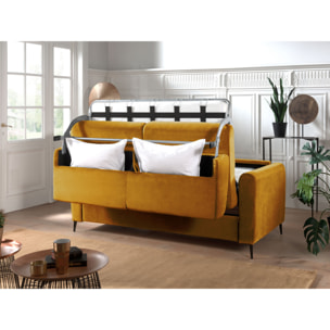Owen - canapé lit 3 places convertible express couchage quotidien 140 cm matelas 12 cm en velours - Jaune
