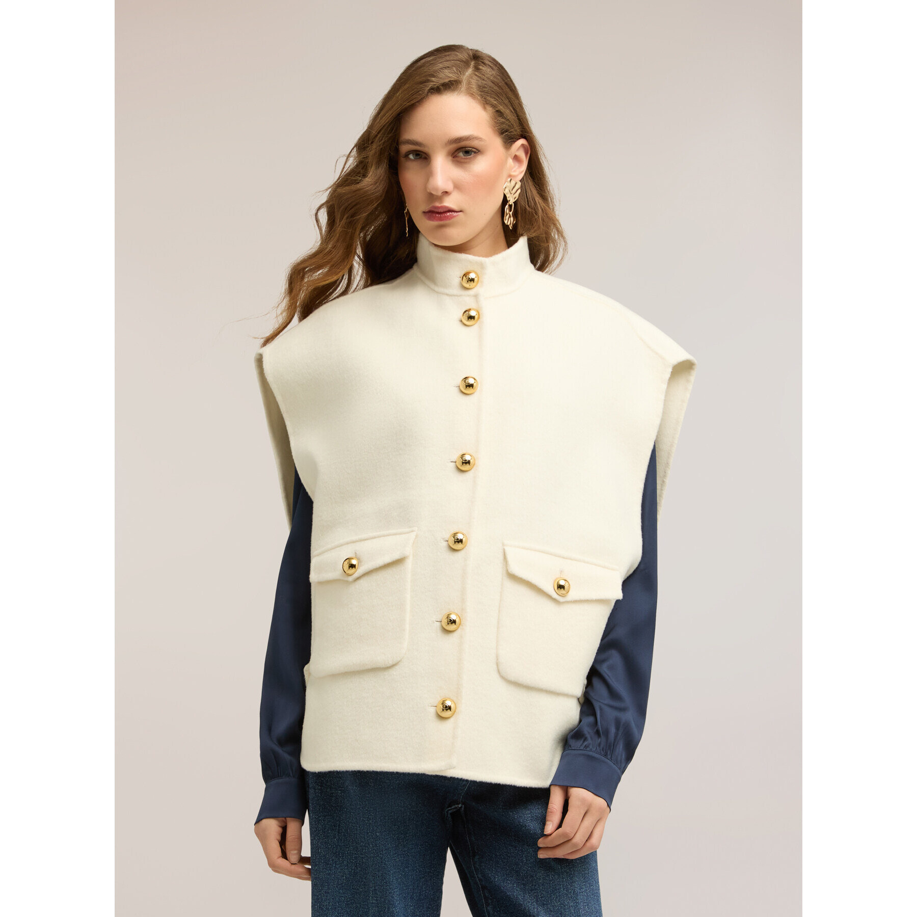 Motivi - Cappa smanicata misto lana - Beige