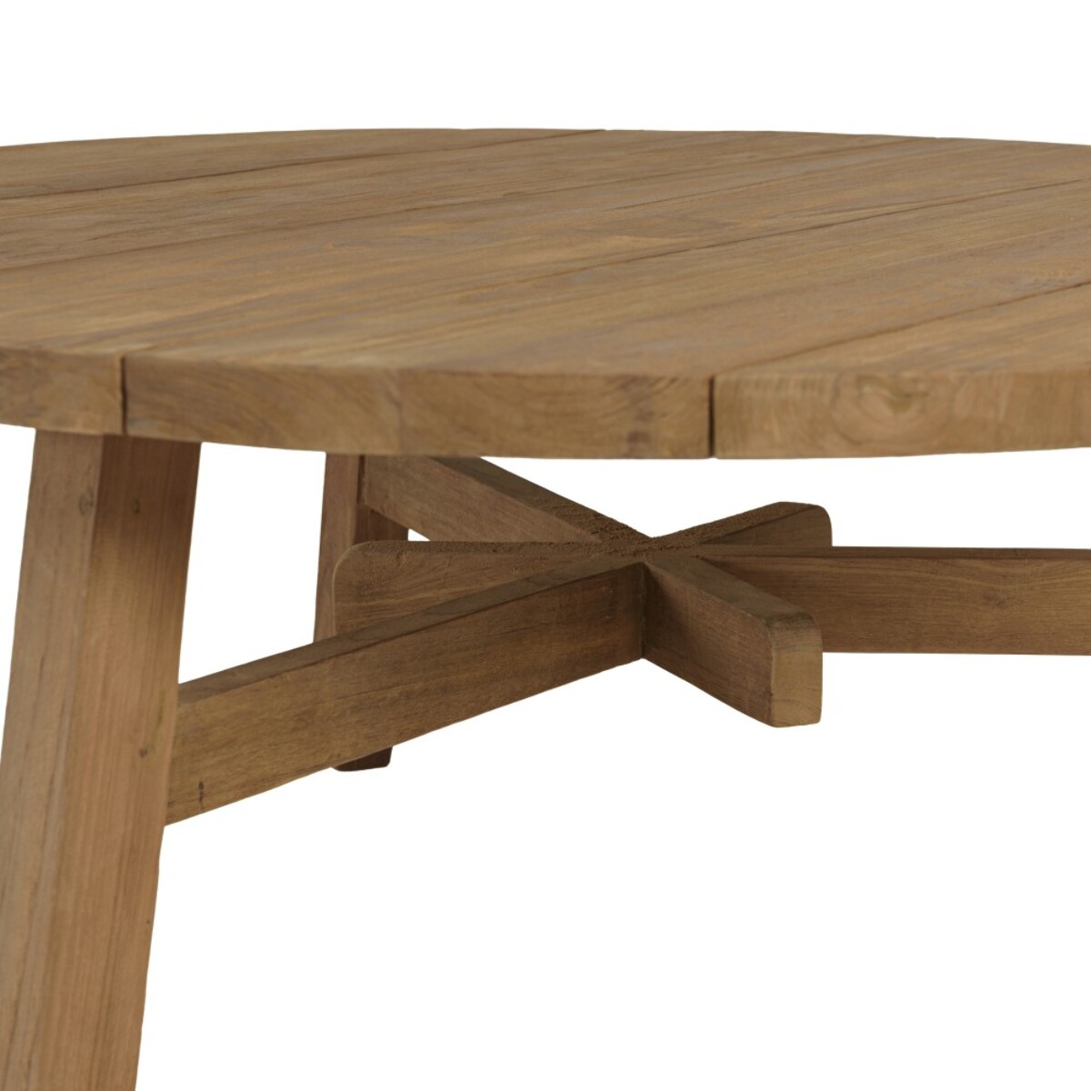 KALLY - Table basse de jardin ronde en bois de teck recyclé naturel D95cm
