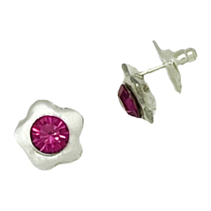Pendiente Flor plata 10µ y SW rosa fuschia