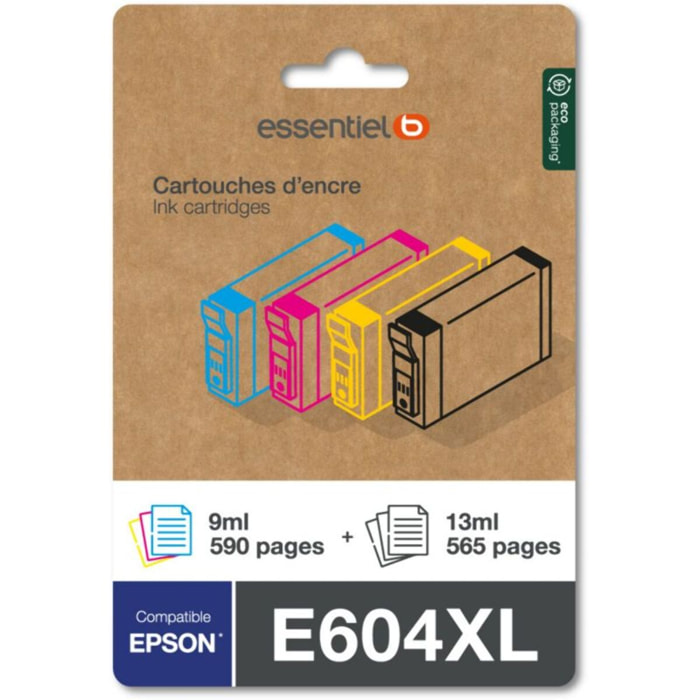 Cartouche d'encre ESSENTIELB E604 XL Noire + 3 couleurs